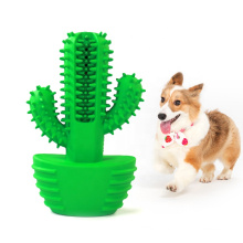 Non toxic natural rubber green cactus shape dog squeaky chew toy teeth cleaning